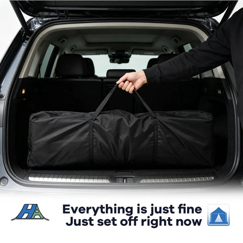 Person holding bag for 10x20 Pop Up Canopy Tent With Mosquito Netting in car trunk, Easy Setup