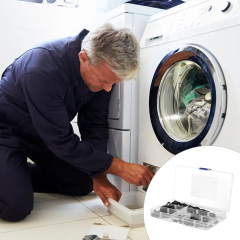 Person using washing machine with Internal Tooth Lock Washers Fasteners Kit 340pc Set in foreground