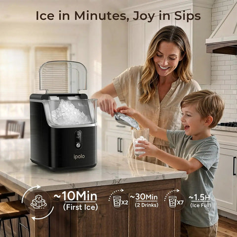 Chewable Cafe Style Nugget Ice Maker For Home And Office And RV 33 Lb Per Day Countertop Machine showcased in kitchen setting