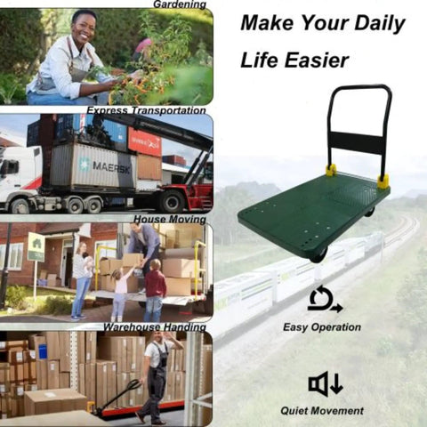Tough As Nails Foldable Push Cart Dolly Handles 880 Pounds Without A Sweat with smooth swivel wheels for ease in moving tasks.