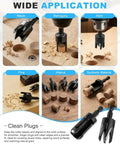 Rocaris 8-pack wood plug cutter drill bit set, straight and tapered, sizes 1/4, 3/8, 1/2, 5/8 in, hex shank, black