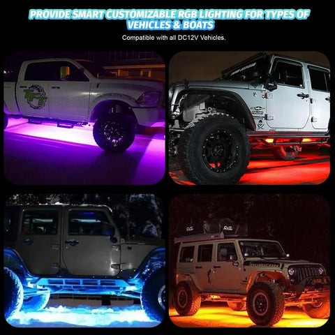 RGB LED Rock Lights Kit For Jeeps Trucks UTV RZR SUV Offroad Cars Waterproof IP68 160 SMD Underglow at night