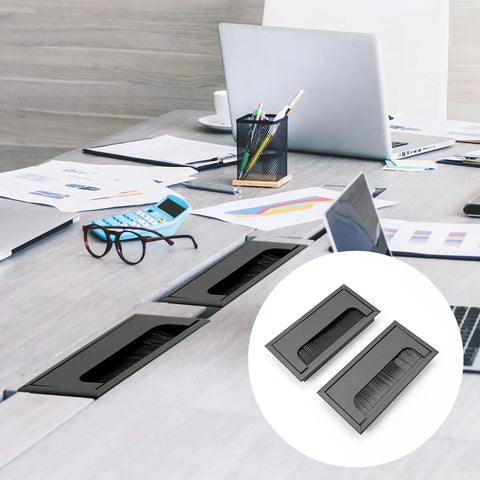 Rectangular Cable Grommet For Desk Wire Management Metal Hole Cover Aluminum Alloy Rust Proof Black 160mm By 80mm Total Size