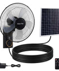 16 Inch Outdoor Solar Powered Wall Mount Fan For Patio And Garage with solar panel, long cord, and remote control