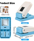 Lever Action Paper Punch For Rectangular Scalloped 1X0.8 Inch Stamp Shape, easy to use blue and white craft tool, three views