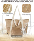Mesh Beach Bag With Dry Wet Separation showing water-resistant polyester and durable hexagonal mesh design