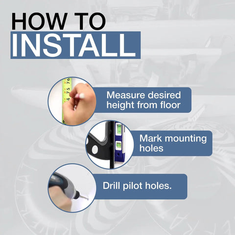 How to install Four Level Wakeboard Wall Mount Rack For Garage And Boat House instructions with measurement, marking, and drilling steps