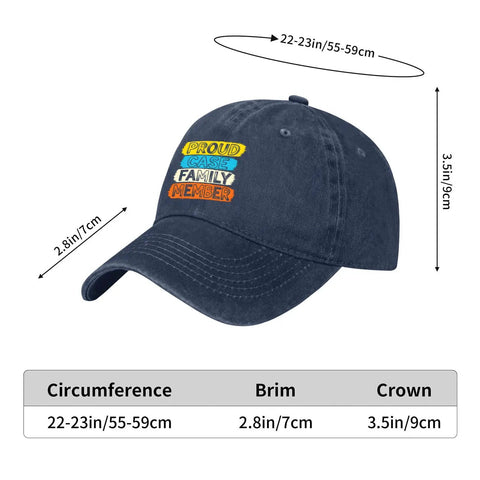 Lightweight Navy Blue Cap For Women With Dope Front Artwork Adjustable Buckle one size fits most, artwork reads 'Proud Case Family Member'