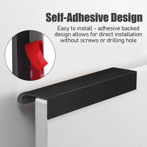 6 Pack Self Adhesive Drawer Pulls Black 5.9 Inch Back Mount Finger Edge Cabinet Handles No Drill Hidden Stick On