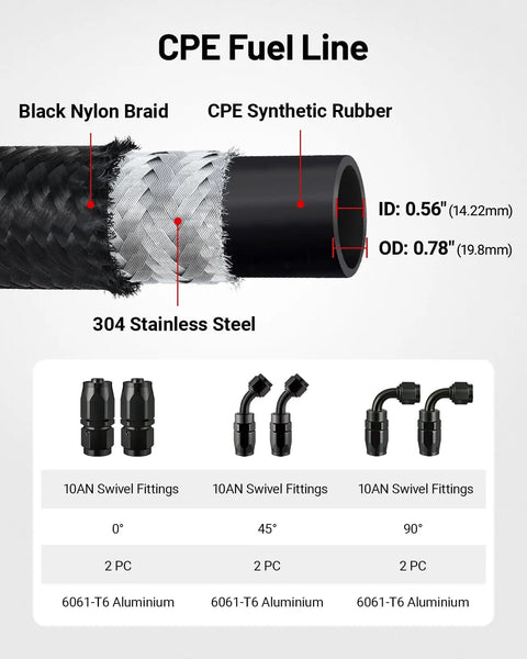 CPE Fuel Line with black nylon braid, CPE rubber, 304 stainless steel for Dope 10AN Oil Catch Can Breather Tank With AN10 Fuel Line Kit