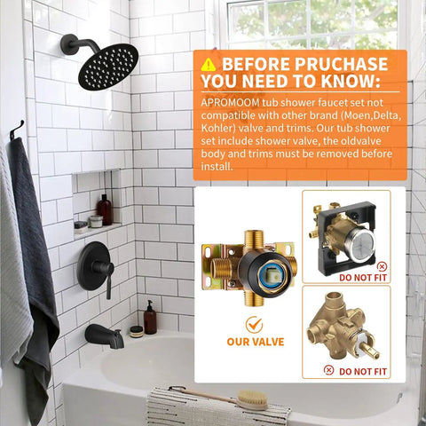 Badass Matte Black Tub And Shower Faucet Set With Valve Included Features Six Inch Rain Shower Head Single Handle Diverter Control For A Slick Bathroom Upgrade That Is A Dead Simple Game Changer Delivering Zero Hassle Install