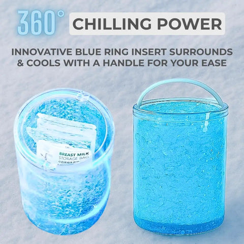 Innovative blue ring insert for cooling and handle ease in Road Trip Ready Breast Milk Cooler With Digital Temp Gauge Keeps Your Fresh Stash Cold Up To 24 Hours Double Wall Vacuum Insulated Stainless Steel Nursing Carrier Bpa Free Spill Safe.