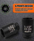 One And A Half Inch Deep Impact Socket Half Inch Drive Workhorse Chrome Moly Six Point Axle Nut Tool showing 6 point design