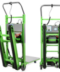 Heavy Duty Electric Stair Climber Hand Truck Dolly With Ropes, 880Lbs Capacity, green frame with rubber tires, foldable toe plate.