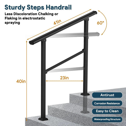Built Tough Outdoor Step Handrails For Seniors, Rock Solid Stair Railing Kit with 41in height for concrete stairs.