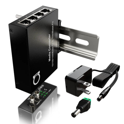 Multimode Fiber Media Converter And Gigabit Switch With One 850 Nanometer Optical Port And Four RJ45 Ports, DIN Rail Mountable