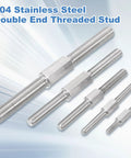 Angled front view of 10-piece M3x40mm stainless steel double-ended threaded studs for furniture hardware