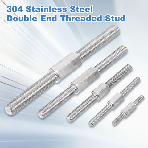 Angled front view of 10-piece M3x40mm stainless steel double-ended threaded studs for furniture hardware