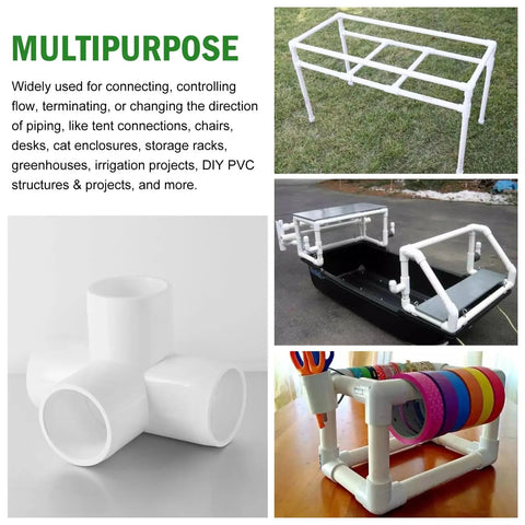 4 Way PVC Pipe Fittings 3/4 Inch White SCH40 Furniture Grade Connectors Elbow Corner Side Outlet Tee for DIY Projects