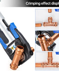 Portable Hydraulic Copper Pipe Crimping Tool With 1/2 3/4 And 1 Inch Jaw Sets, 350 Degree Rotatable Head For Narrow Spaces And Tee Fittings