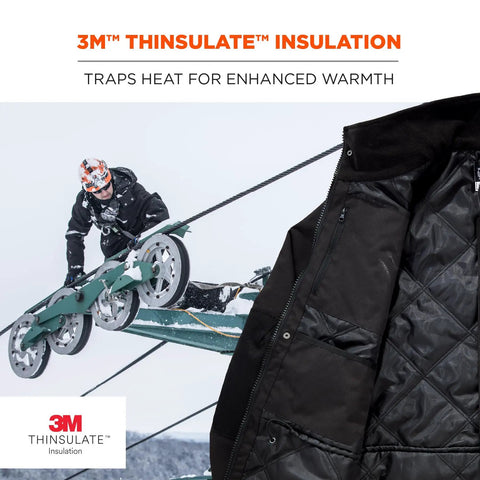 Heavy Duty Winter Work Thermal Jacket With 500D Nylon Shell Black X Large Up To Five Hours Of Warmth At Minus 15 Degrees Fahrenheit Water Repellent 3M Thinsulate Insulation Rugged Cold Weather Gear For Pros shown with open interior design and 3M Thinsulate.