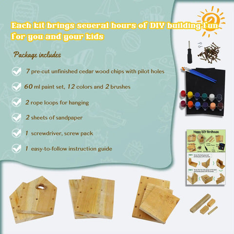 Fun DIY Birdhouse Kit With Paint Set For Kids And Adults, A Real Hands On Wood Craft Project To Build A Bird Home, tools shown