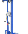 Badass Workhorse Steel Load Lift Platform With Winch And Swivel Casters 24 By 20 Inch Deck 400 Pound Capacity Manual Floor Jack For Tough Job Site Projects Blue featuring a hand winch and red wheels.
