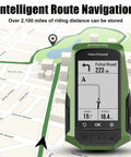Navihood L1 GPS Bike Computer With Offline Maps showing route navigation on 2.6 inch LCD screen against city map background.