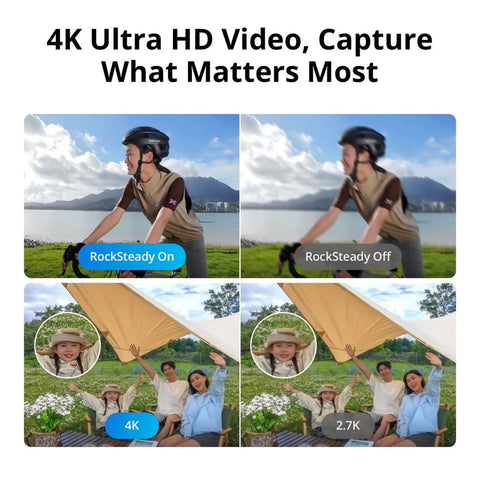 Comparison of video stabilization and resolution with Neo Mini Drone With 4K UHD Camera, showing outdoors and family moments.