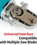Close-up of angle grinder universal interface for multiple saw blades; part of the Swap Bench Tools With This Badass Angle Grinder To Multitool Adapter Set Crafted From Rock Solid Carbon Steel Equipped With A Sure Locking Mechanism And Non Slip Grip For Quick Tool Free Transforms That Make Any Rough Job A Breeze.