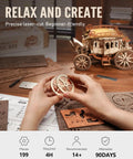 Stagecoach 3D Wooden Puzzle Kit For Adults Wind Up Music Box DIY Model Western Vehicle Craft Project Dope Gift For Ages 14 And Up Hands On Home Display, hands assembling wooden wheels