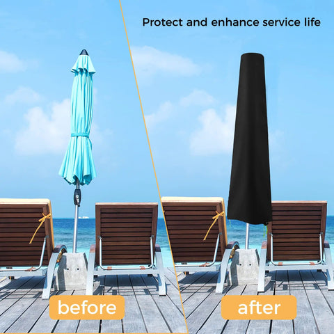 Heavy-Duty Waterproof Patio Umbrella Cover With Zipper Fits 7ft To 11ft Outdoor Parasol Umbrellas Black on deck chairs