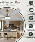 FUMLTP 52 inch Modern Ceiling Fans with Lights APP/Remote Control, Nickel in a modern kitchen with gray blades.