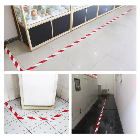 High Visibility Red And White Floor Marking Tape 4 Inch By 108 Feet used on tiles and around equipment for hazard marking