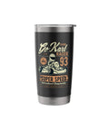 Stainless steel tumbler featuring go-kart racer design and text "Super Speed" on black background.