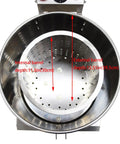 No Sweat Commercial Electric Salad Dryer And Heavy Duty Salad Spinner For Restaurants Built From Top Tier Stainless Steel, showing internal and external barrel depths.