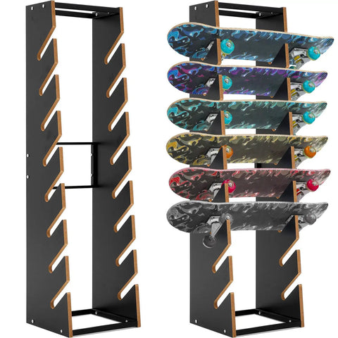 Wooden Skateboard Rack Floor Stand 8 Layer Display Organizer for Storage of Decks Longboards Standard and Mini Cruiser Boards