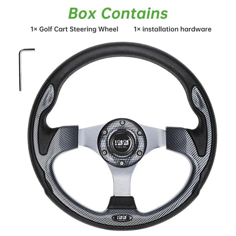 Classic Gray Golf Cart Steering Wheel delivering tight grip and quick swap vibes, 13 inches, includes installation hardware.