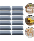 12 Pack PTFE Furniture Sliders for Carpet, Quiet Chair Glides and Table Feet Pads in sky-blue, shown with furniture examples.