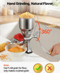 Manual Grain Mill With High Hopper Hand Crank Heavy Duty Cast Iron Wheat Grinding Mill Stable Table Clamp And Dust Cover For Grains
