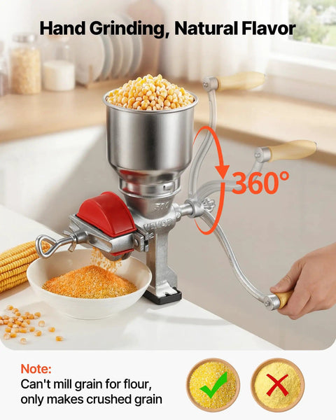 Manual Grain Mill With High Hopper Hand Crank Heavy Duty Cast Iron Wheat Grinding Mill Stable Table Clamp And Dust Cover For Grains