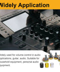 80 Piece Potentiometer Kit With WH148 3 Pin 15mm Potentiometers In B5K B10K B20K B50K And B100K displayed with audio mixer
