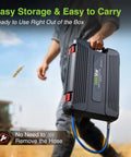 Person carrying Electric Grease Gun Kit With Quick Release Coupler Battery Powered Two Batteries And Charger in black case