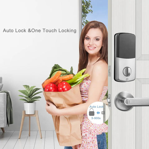 Keyless Front Door Lock With Fingerprint And Touchscreen Keypad, App Control, Auto Lock, And One Touch Locking, Five Ways To Unlock Including Passcode, IC Card, Mechanical Keys, And Remote App, Satin Nickel Finish