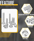 Rock Solid M6 X 20mm Pan Head T30 Torx Security Machine Screws 316 Stainless Steel Silver showing pan head and Torx hole features.