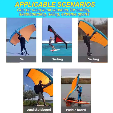 Inflatable Water Surfing Wind Wing 4 To 5 Square Meter Handheld Foil Kite For Surfing Paddleboard Skis And More 5m2 Yellow Blue