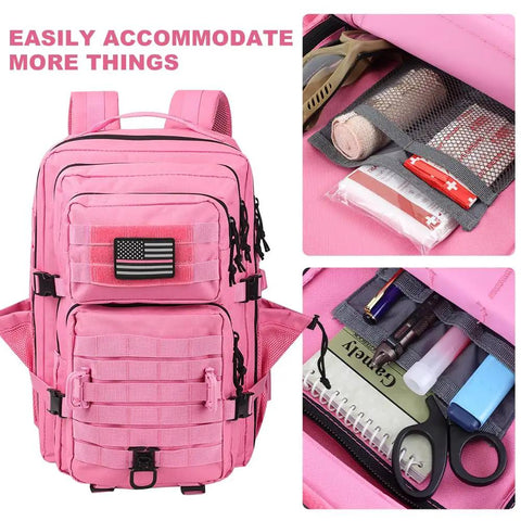 Pink 45L MOLLE Assault Backpack With Bottle Holder And D Rings 3 Day Tactical Rucksack For Camping And Mil Grade Use
