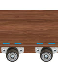 Ultra Low Profile Mini Caster Wheels Side Mount Brackets Glides Slick Heavy Duty Flat Plate Rollers 1.25 Inch Diameter mounted on wood.