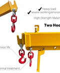 Heavy Duty Telescopic Forklift Boom Extension with two hooks for heavy loads, showcasing durable materials and design.