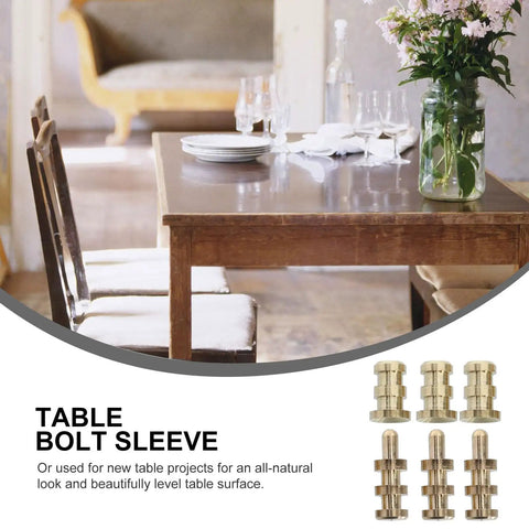 Dining table scene with 20 Sets Table Leaf Dowel Pins And Bolt Sleeve Connectors For Furniture Alignment 8x10x30mm Metal Dowels Kit image.